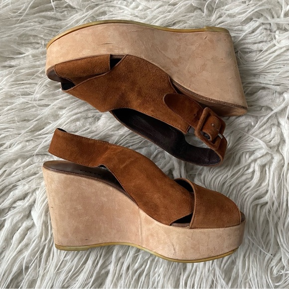 Robert Clergerie Brown Color Block Suede Slingback Open Toe Platform Sandals 6 - Picture 6 of 12